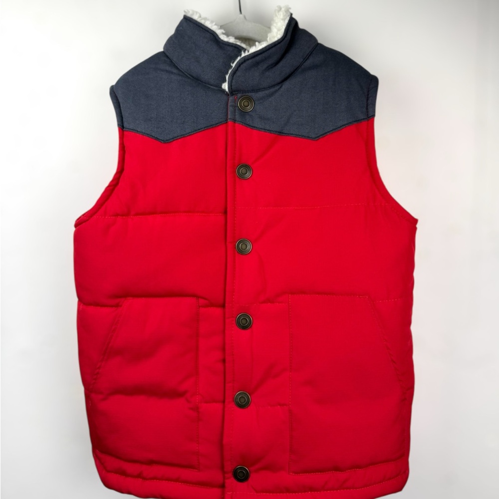 Carter’s Boys Red and Gray Snap Button‎ Sherpa Collar Kids Puffer Vest Size 7